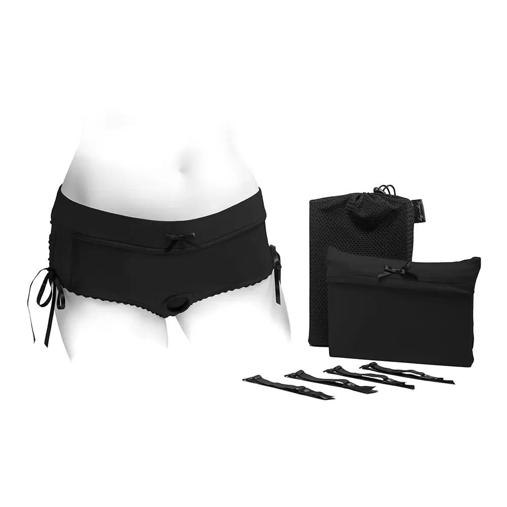 SpareParts Sasha Cinch Booty Short Harness Black Size M by SpareParts