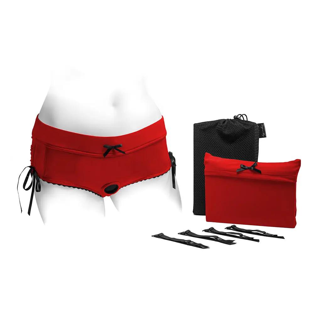 SpareParts Sasha Cinch Booty Short Harness Red/Black Size M by SpareParts