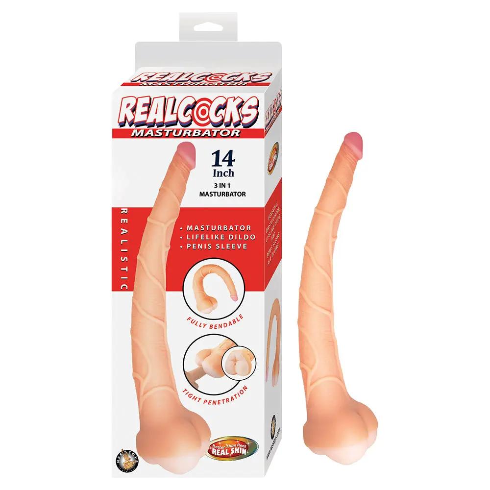 Realcocks Masturbator 14 in. 3-in-1 Dildo, Sleeve & Stroker Beige by Nasstoys