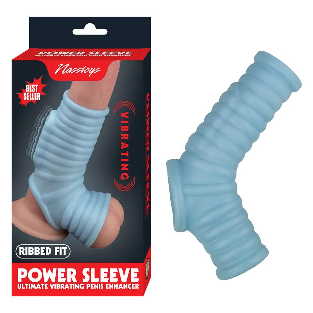 Nasstoys Power Sleeve Ribbed Fit Vibrating Penis Enhancer Blue by Nasstoys