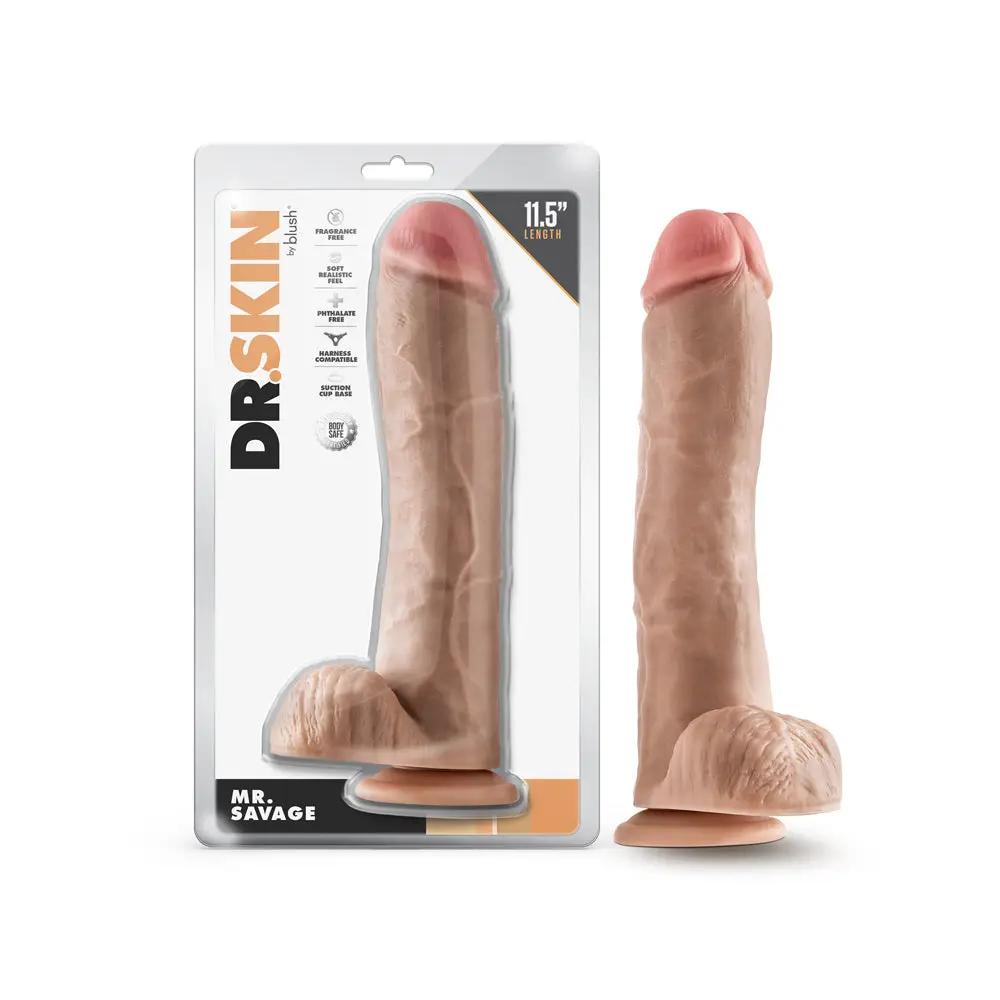 Dr. Skin Mr. Savage Realistic 11.5 in. Dildo with Balls Beige by Blush