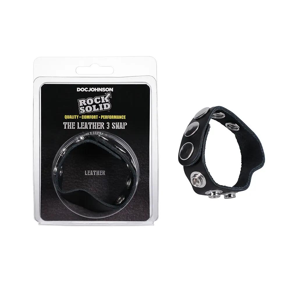 Rock Solid Adjustable Leather 5-Snap Cock Ring Black by Rock Solid