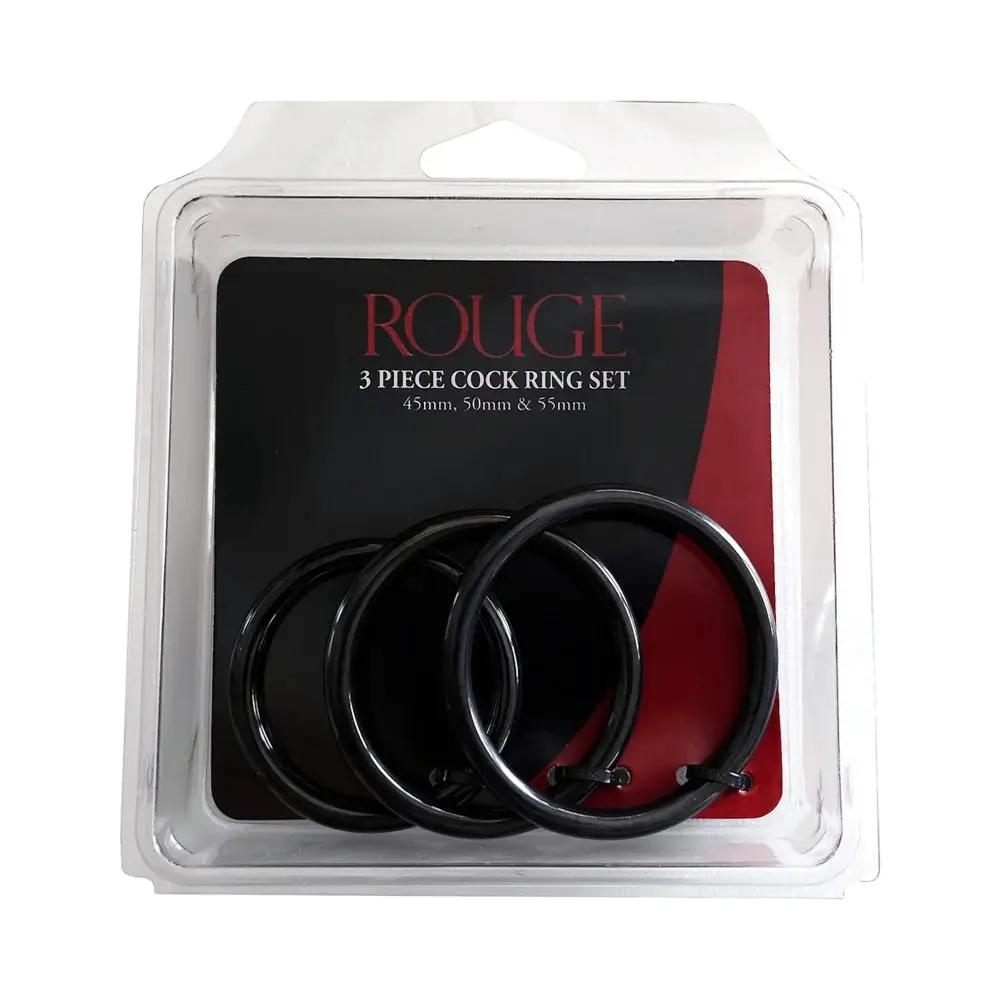 Rouge Stainless Steel 3 Piece Cock Ring Set (45/50/55mm) Black by Rouge Garments
