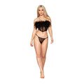 Dreamgirl Stretch Mesh Bustier with Removable Feather Trim and G-String Set Black XL by Dreamgirl