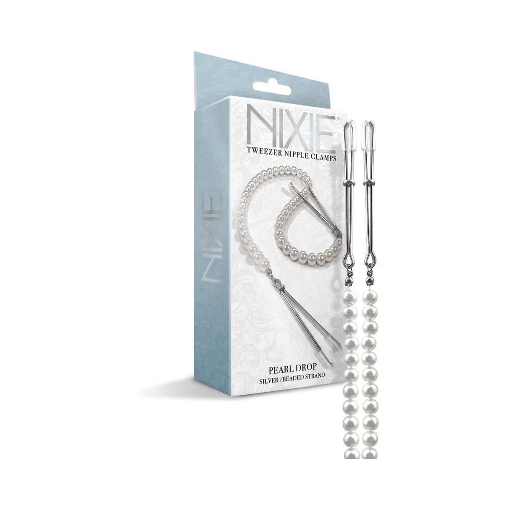 Nixie Pearl Drop Beaded Tweezer Nipple Clamps Silver by Global Novelties