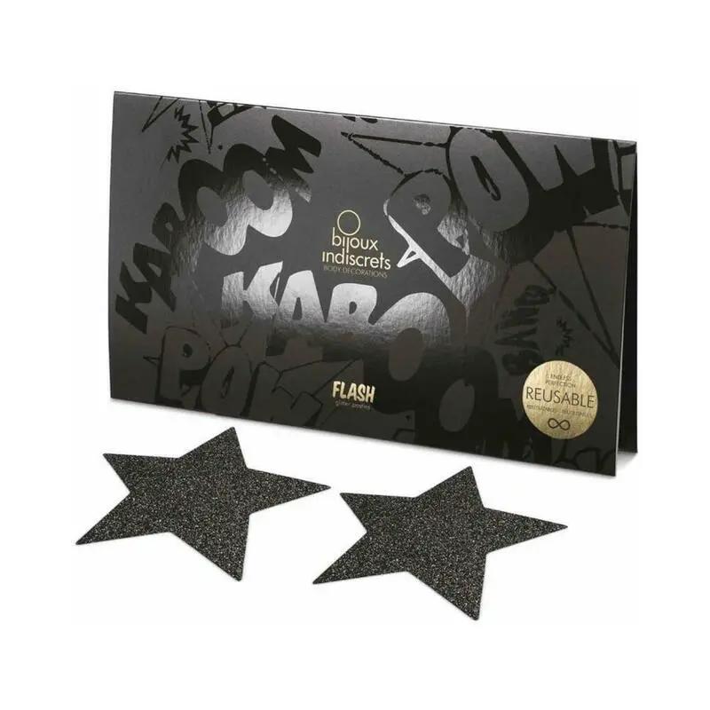 Bijoux Indiscrets Flash Reusable Glitter Pasties Star Black by Bijoux Indiscrets