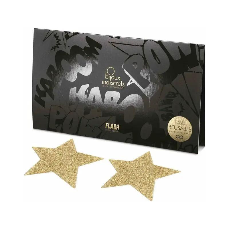 Bijoux Indiscrets Flash Reusable Glitter Pasties Star Gold by Bijoux Indiscrets