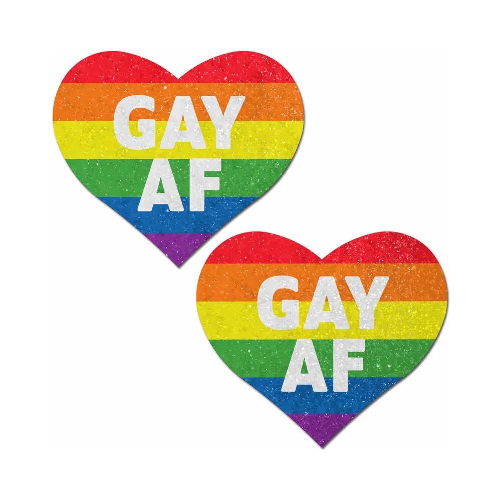 Pastease Glitter 'Gay AF' Heart Pasties Rainbow by Pastease