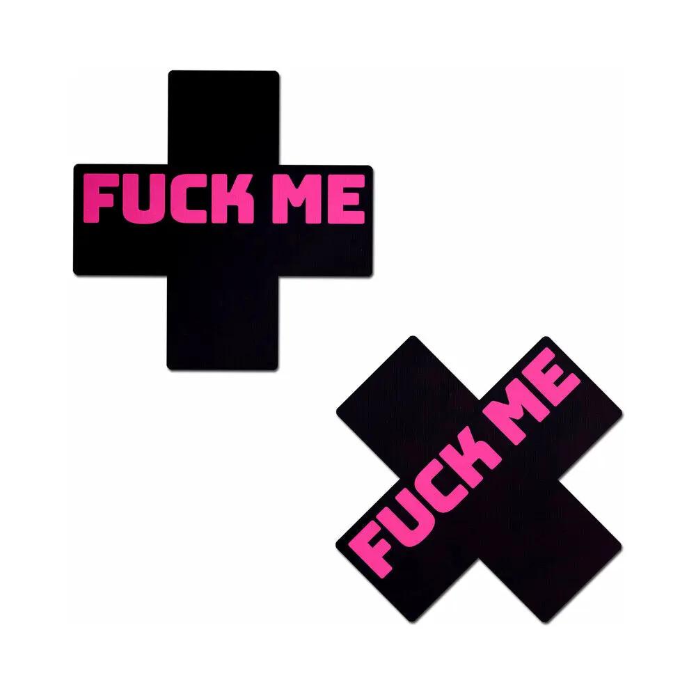 Pastease Fuck Me Crosses Pasties Black/Pink by Pastease