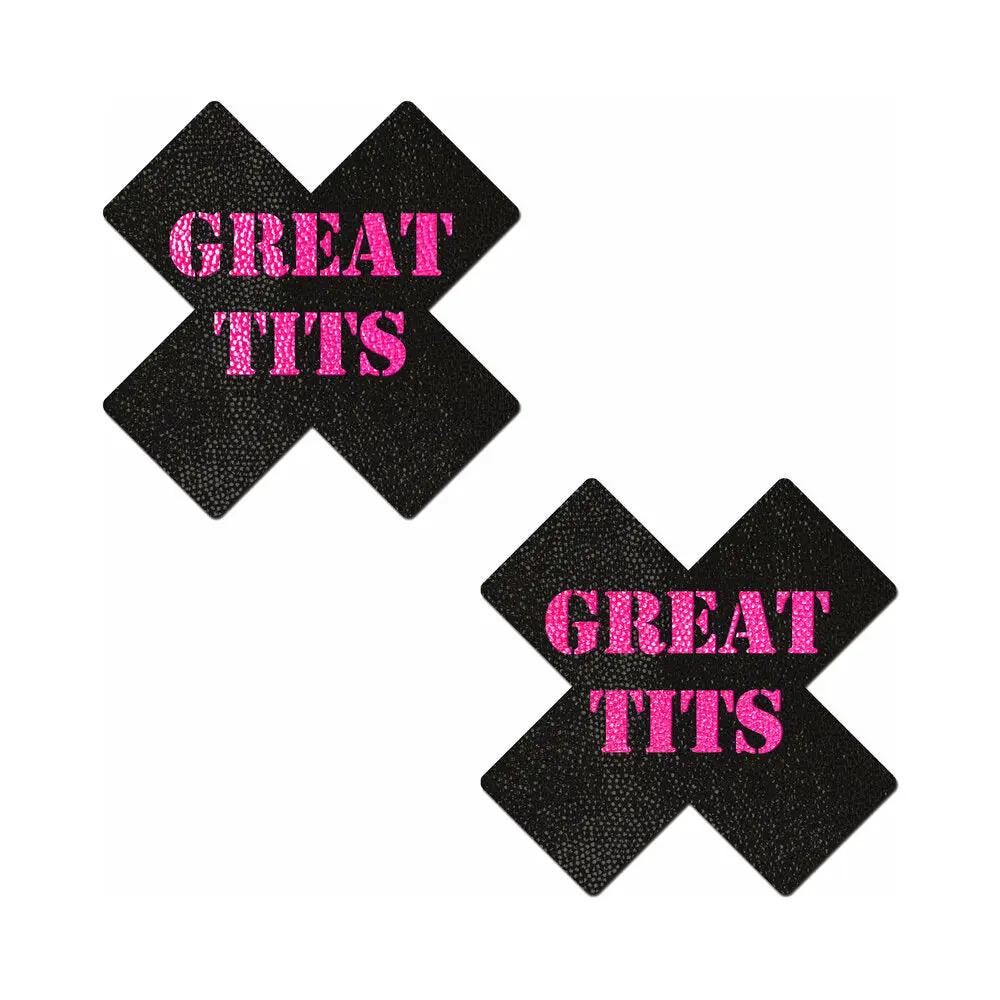 Pastease 'Great Tits' Crosses Pasties Black/Pink by Pastease