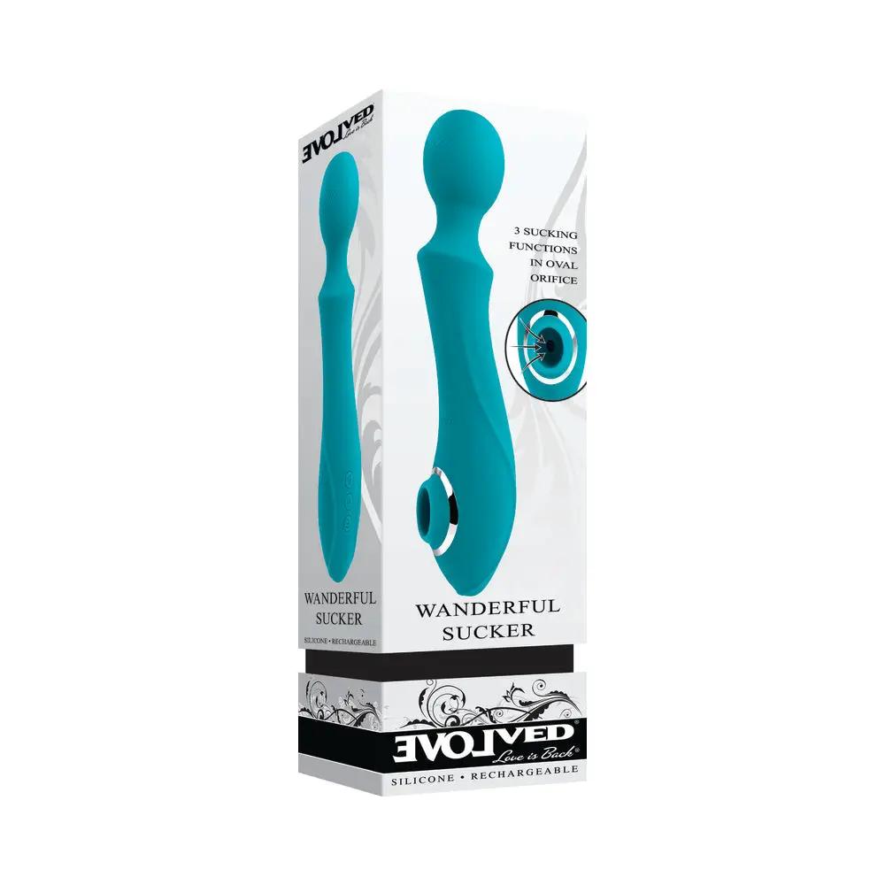 Evolved Wanderful Sucker Rechargeable Wand with Suction Silicone Teal by Evolved