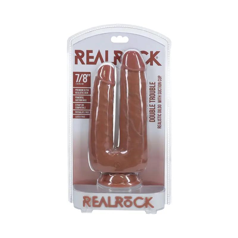 RealRock Double Trouble 7 in. / 8 in. Dildo Tan by Shots
