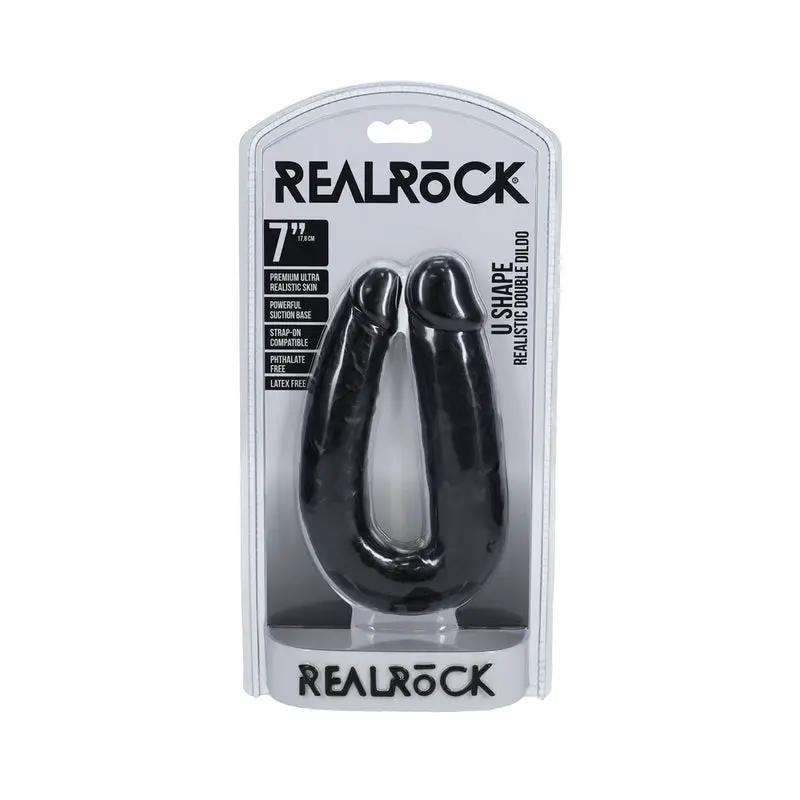 RealRock 7 in. U-Shaped Double Dildo Black by Shots
