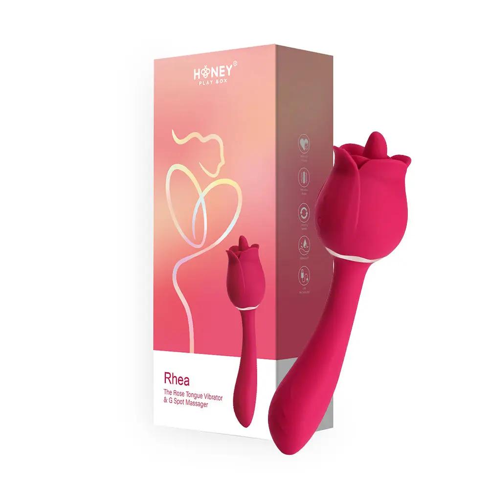 Honey Play Box Rhea The Rose Clit Tongue Licking Vibrator and G-spot Massager Red by Honey Play Box