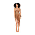 Dreamgirl Rhinestone Embellished Fishnet Chemise with an Asymmetrical Hemline Espresso S by Dreamgirl