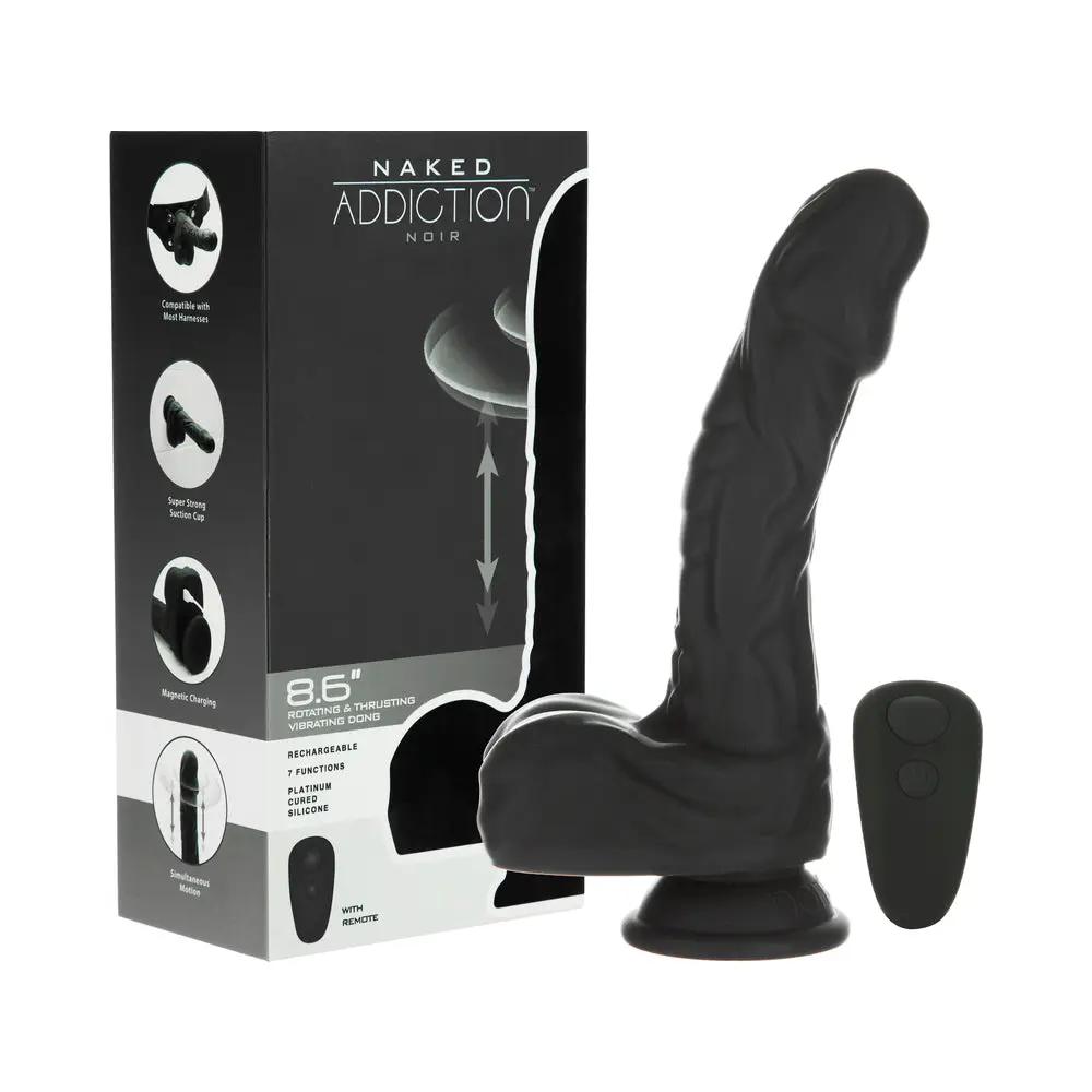 Naked Addiction Noir 8.6 in. Rotating and Thrusting Vibrating Dildo with Remote by BMS