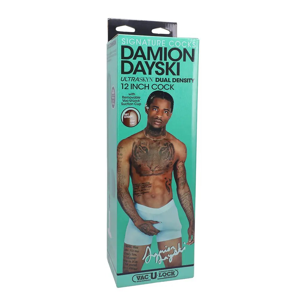 Signature Cocks Damion Dayski ULTRASKYN Cock with Removable Vac-U-Lock Suction Cup 12in Chocolate by Doc Johnson