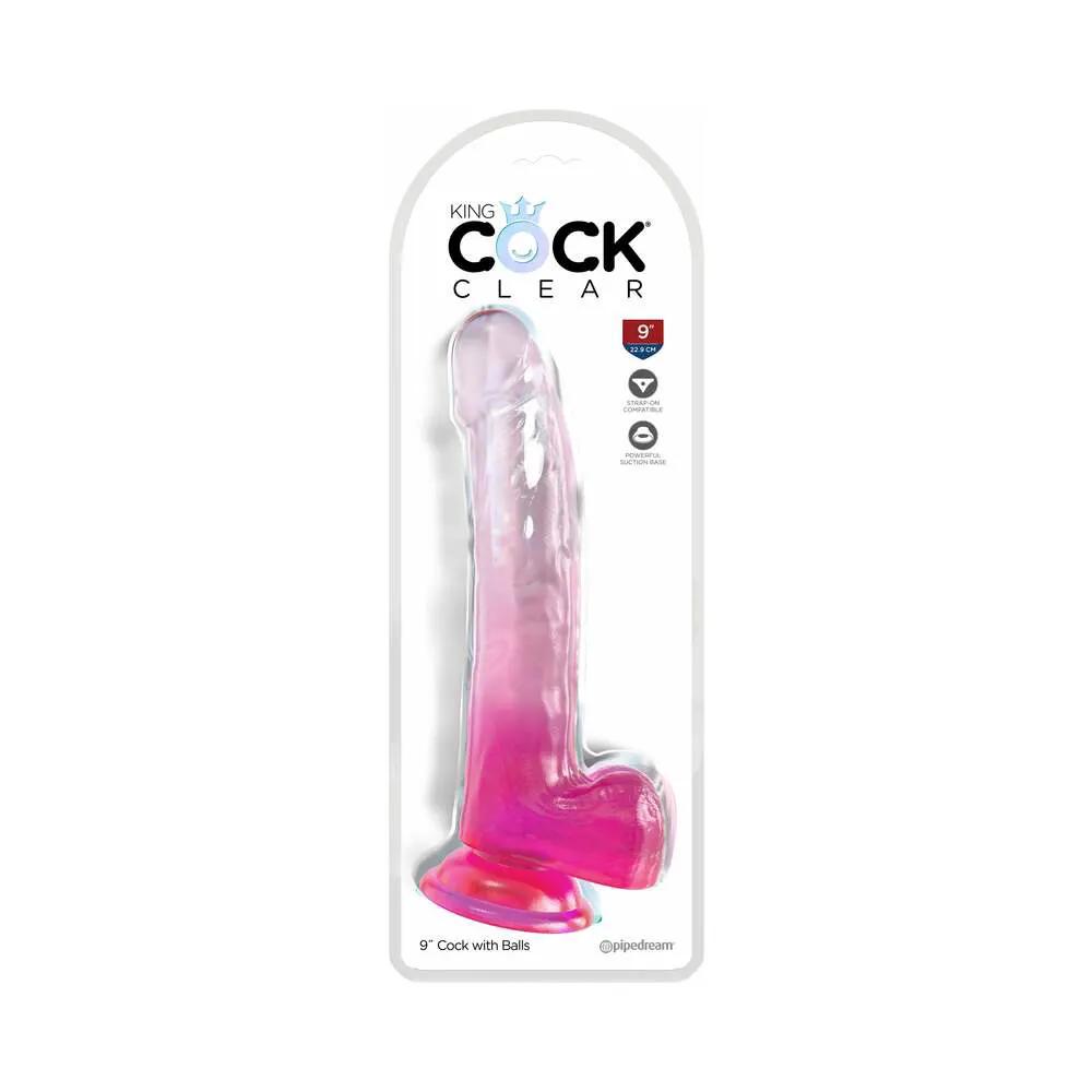 King Cock Clear with Balls 9in Pink by Pipedream