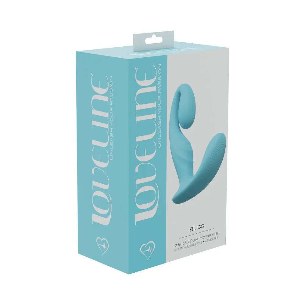 LoveLine Bliss 10 Speed Dual Motor Vibe Sealed Silicone Rechargeable Submersible Blue by Shots