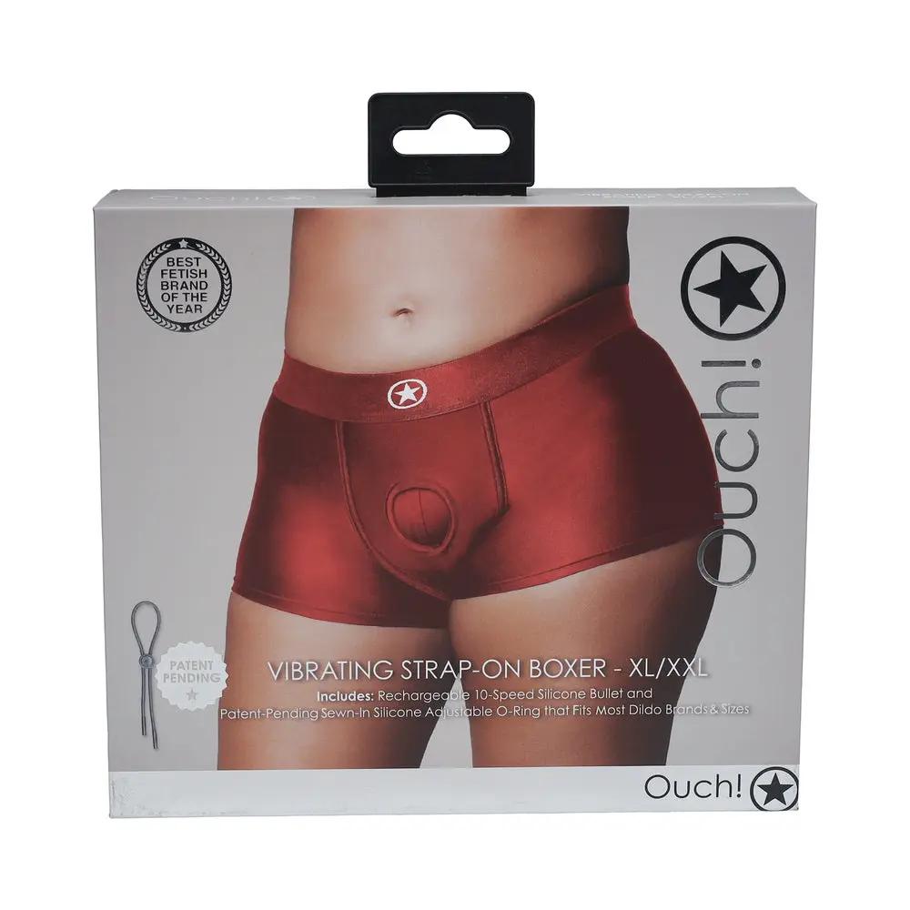 Ouch! Vibrating Strap-on Boxer Red XL/XXL by Shots