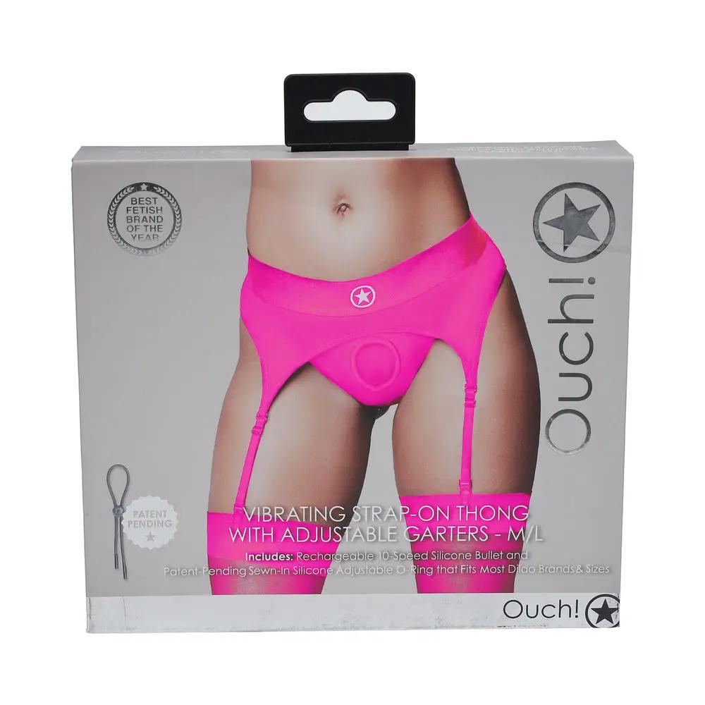 Ouch! Vibrating Strap-on Thong with Adjustable Garters Pink M/L by Shots