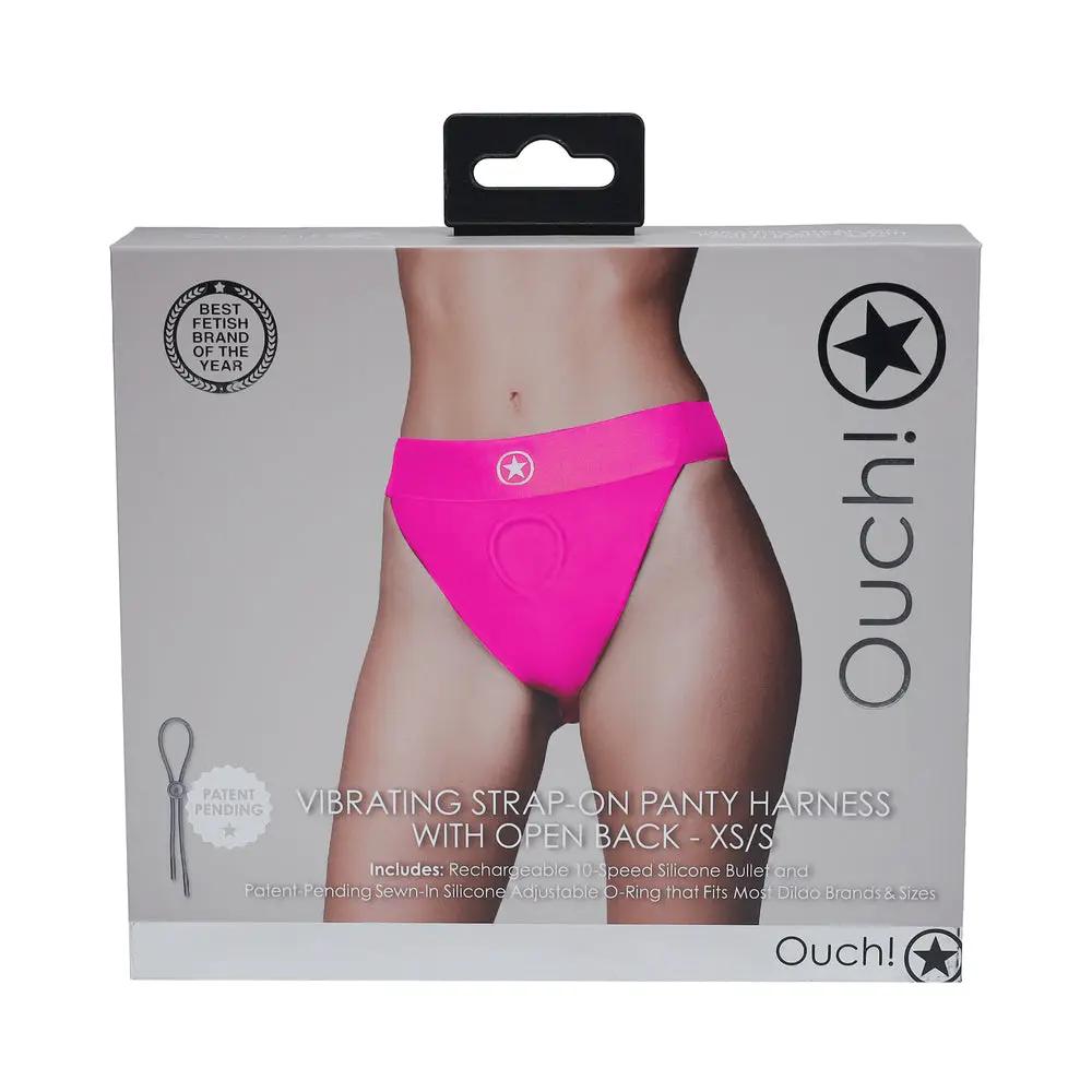 Ouch! Vibrating Strap-on Panty Harness with Open Pink Black XS/S by Shots