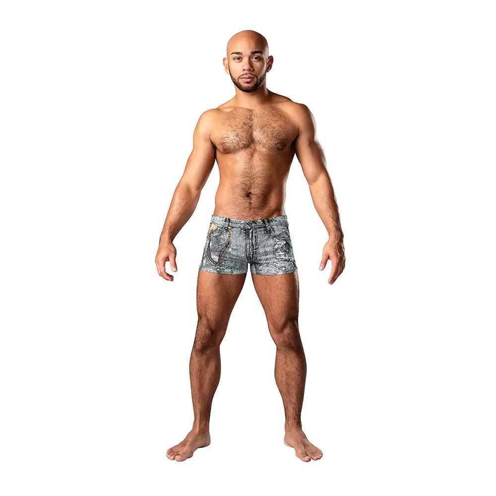 Male Power Dirty Denim Pouch Short Denim Print M by Male Power