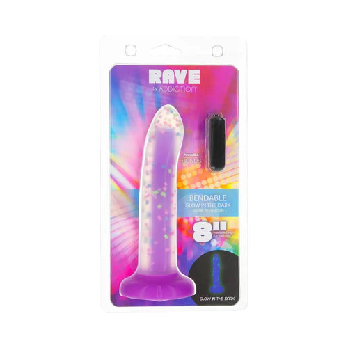 Addiction Rave 8 in. Bendable Glow-in-the-Dark Silicone Dildo Purple Confetti by BMS