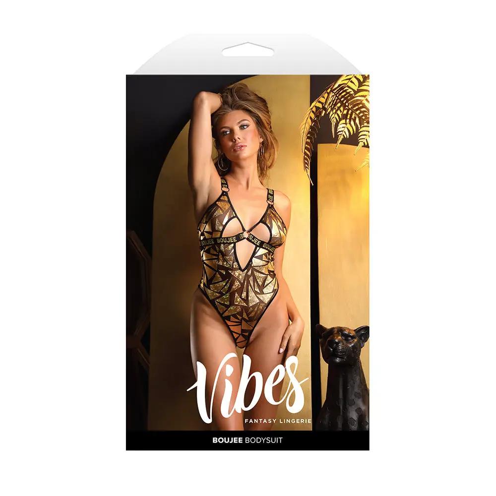 Fantasy Lingerie Vibes Boujee Cut-Out Shattered Foil Mesh Bodysuit S/M by Fantasy Lingerie
