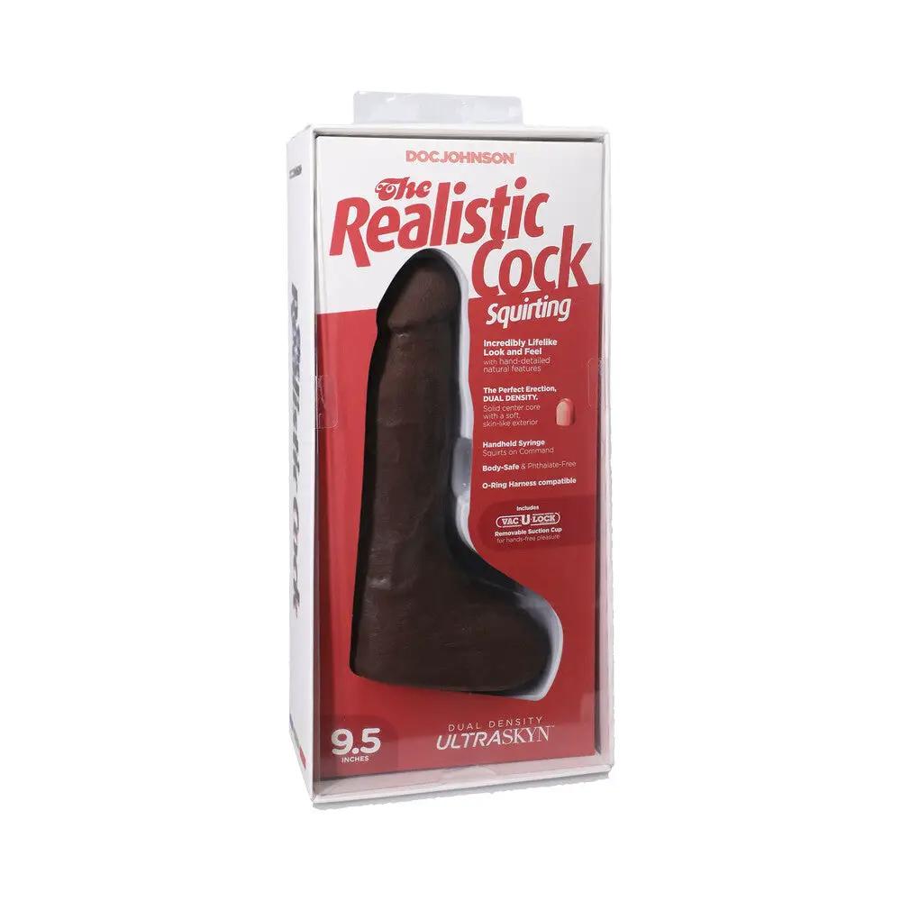 The Realistic Cock Squirting 9.5 in. ULTRASKYN Vac-U-Lock Dildo Chocolate by Doc Johnson
