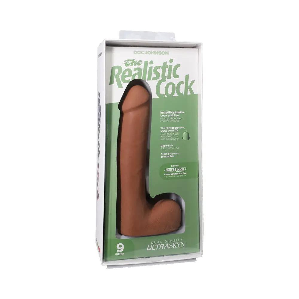 The Realistic Cock 9 in. ULTRASKYN Vac-U-Lock Dildo with Balls Caramel by Doc Johnson
