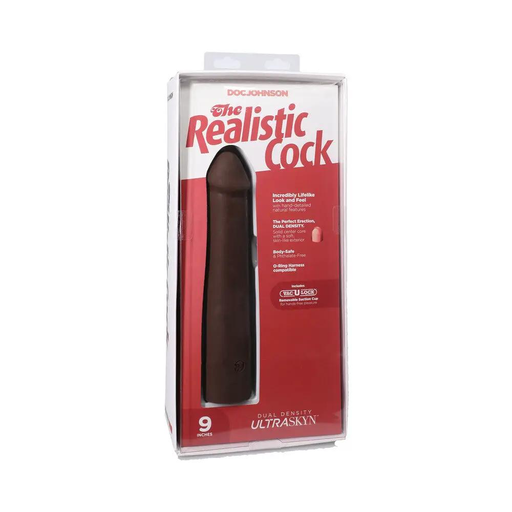 The Realistic Cock 9 in. ULTRASKYN Vac-U-Lock Dildo Chocolate by Doc Johnson