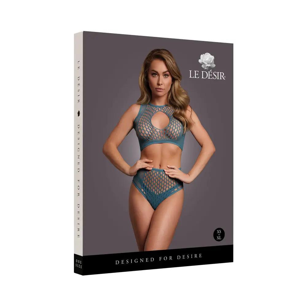 Le Desir Duo Net Key-Hole Bra Set Ocean Deep O/S by Shots