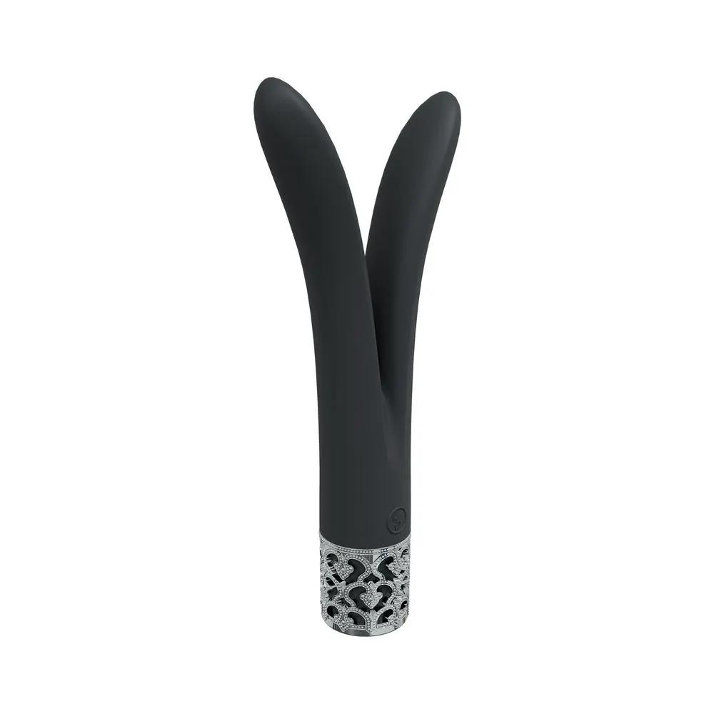Royal Gems Dueling Queens Silicone Rechargeable Vibrator Black by Shots