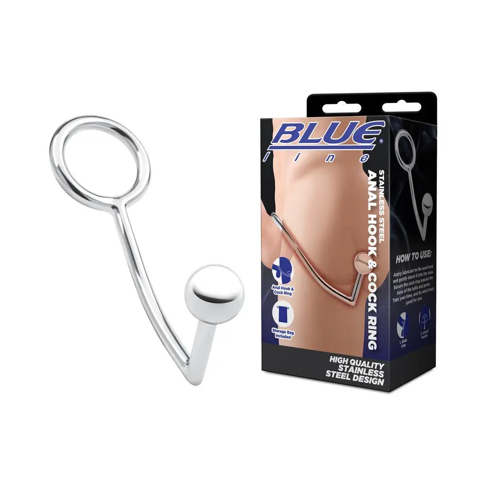 Blue Line Stainless Steel Anal Hook & Cock Ring by Electric Eel