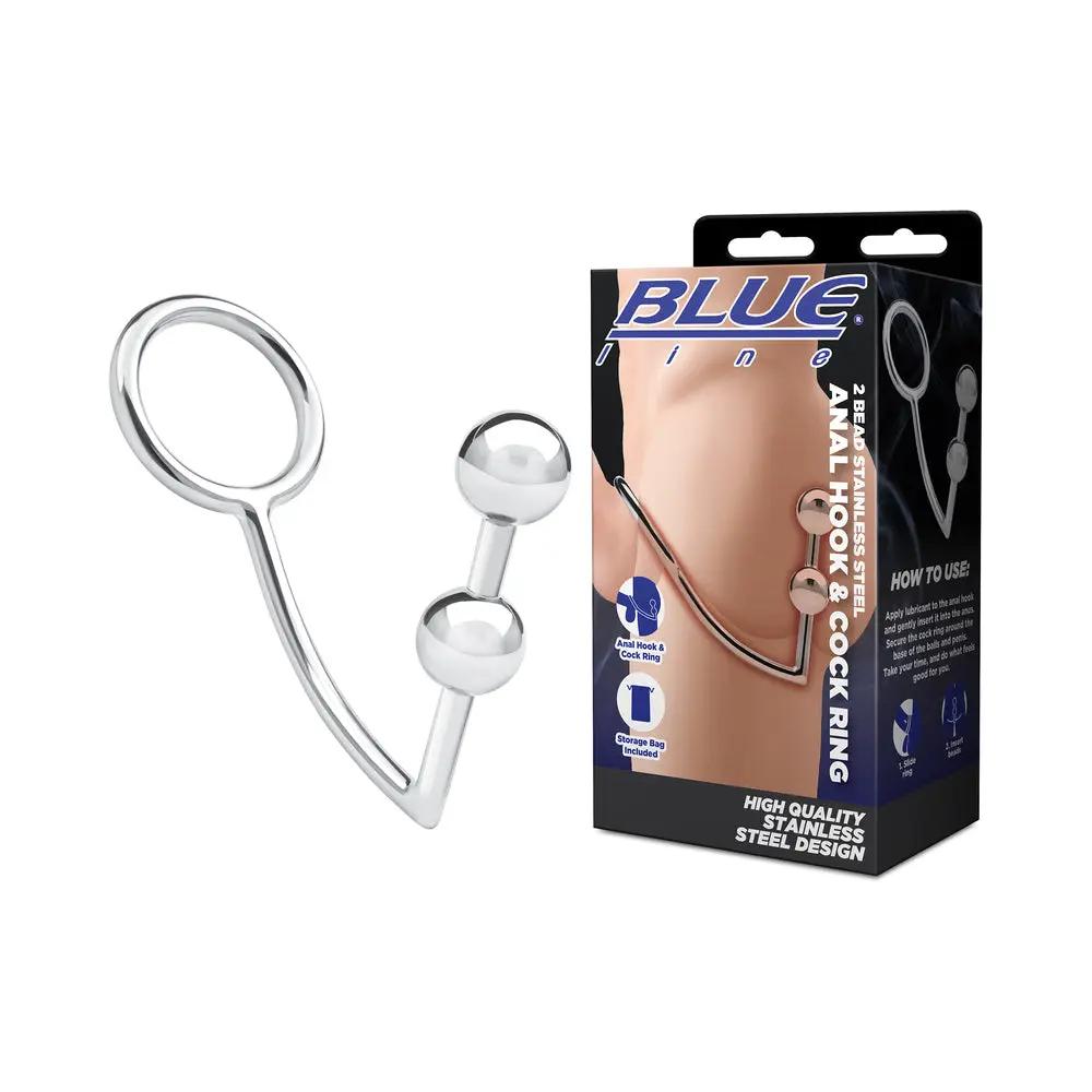 Blue Line 2 Bead Stainless Steel Anal Hook & Cock Ring by Electric Eel