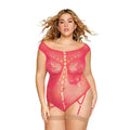 Dreamgirl Butterfly Fishnet Teddy with Garter Straps Watermelon Queen Size by Dreamgirl