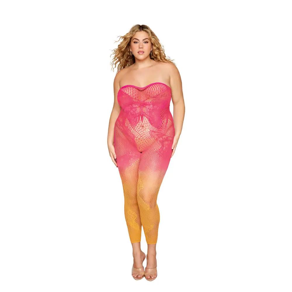 Dreamgirl Versatile Butterfly Fishnet Bodystocking Watermelon Mimosa Queen Size by Dreamgirl