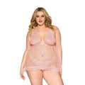 Dreamgirl Lace and Polka Dot Mesh Babydoll and G-String Rose Quartz 1XL by Dreamgirl