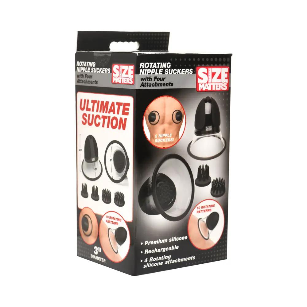 Size Matters 10X Rotating Silicone Nipple Suckers with 4 Attachments Black by XR Brands