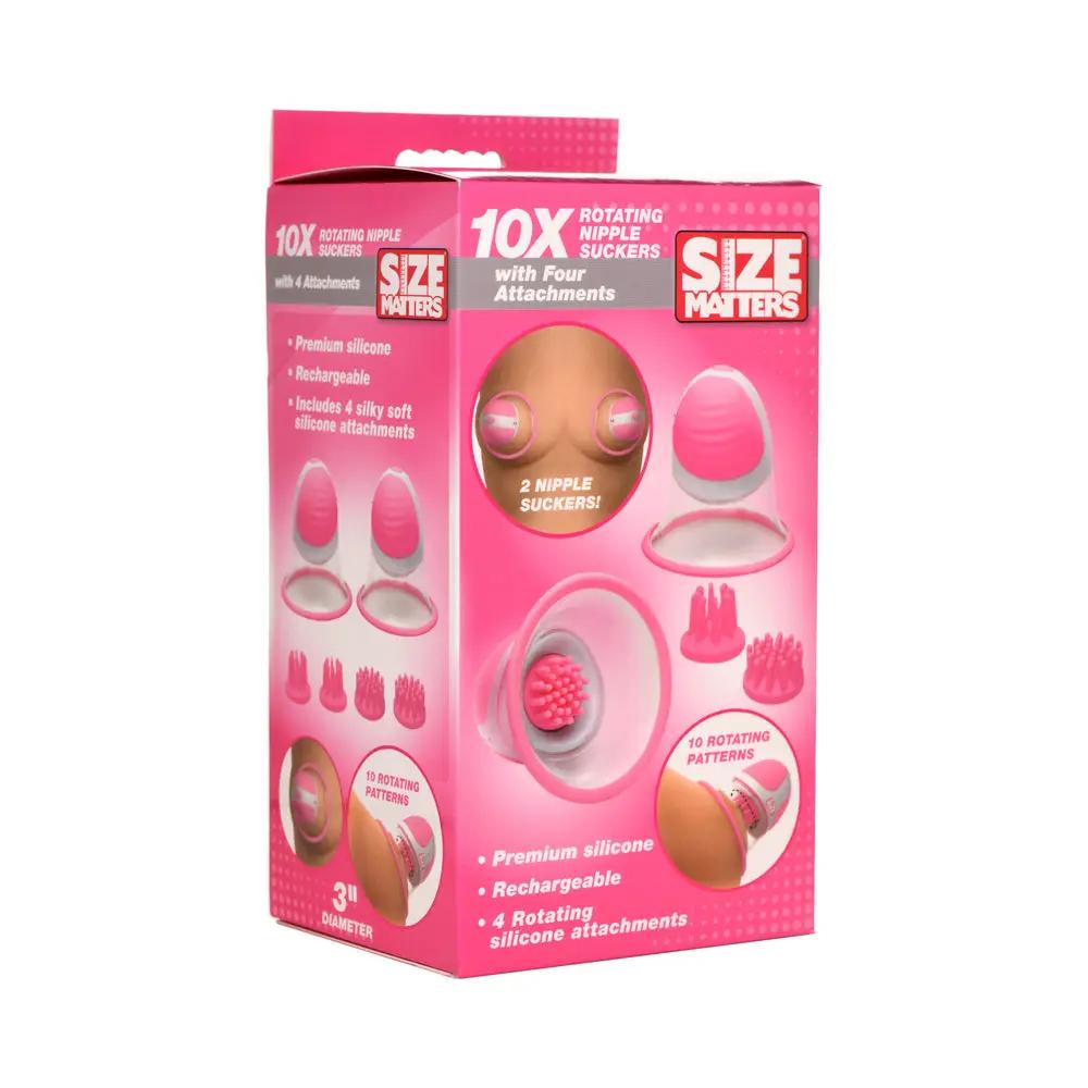 Size Matters 10X Rotating Silicone Nipple Suckers with 4 Attachments Pink by XR Brands