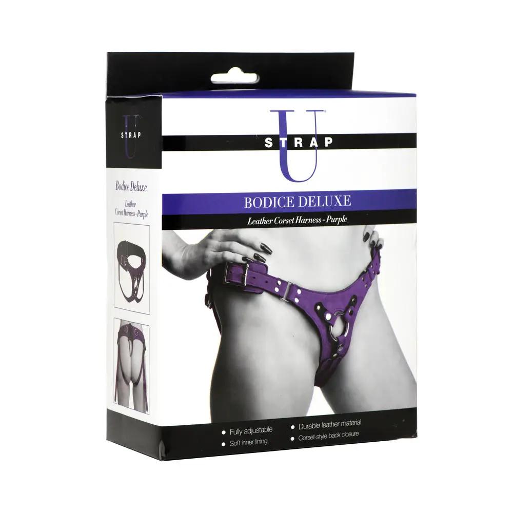 Strap U Bodice Deluxe Leather Corset Harness Purple by XR Brands