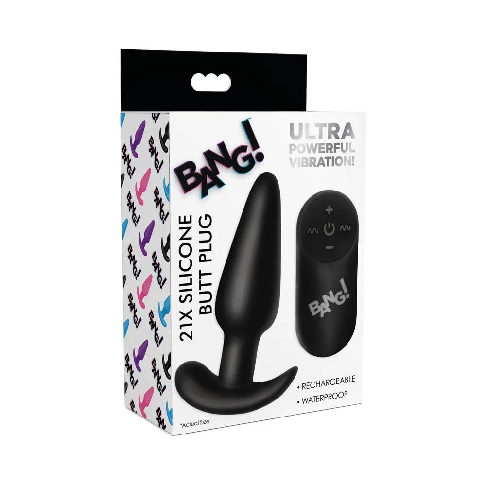 BANG! 21X Vibrating Silicone Butt Plug with Remote Control Black by XR Brands