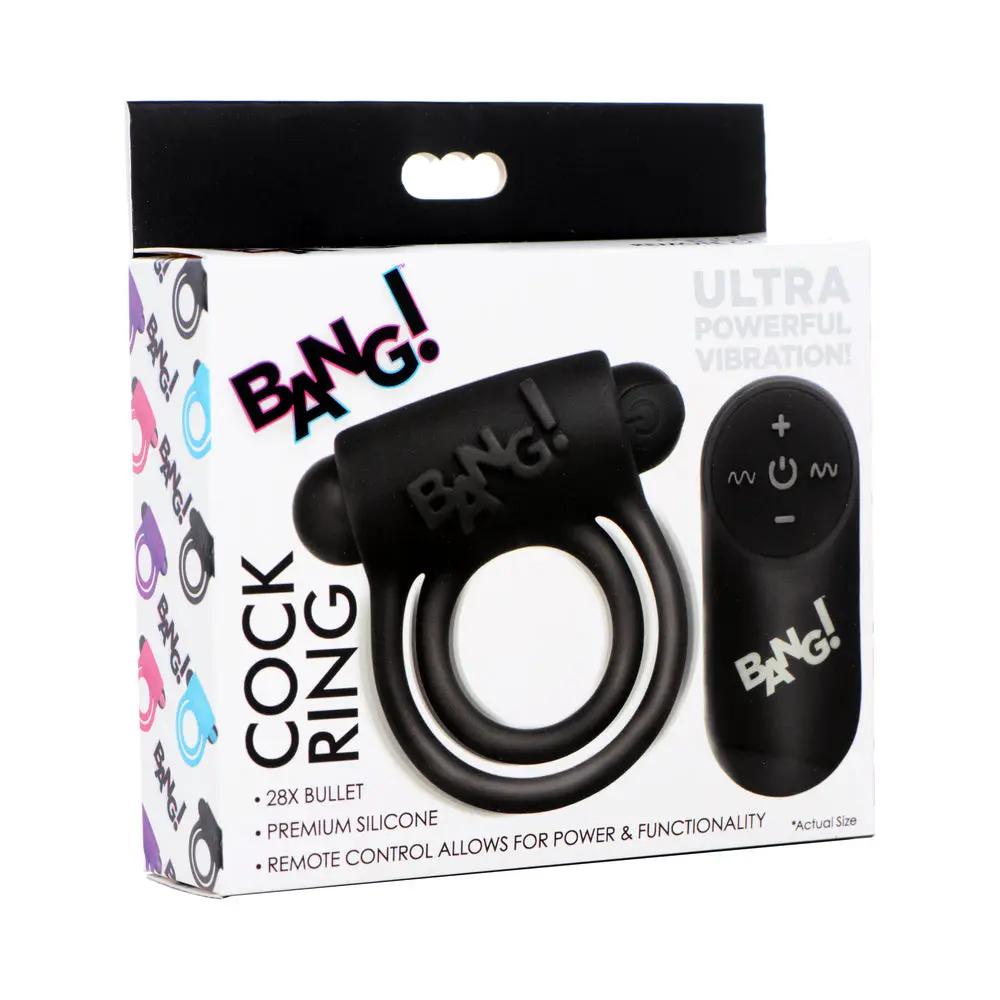 BANG! Silicone Cock Ring & Bullet with Remote Control Black by XR Brands