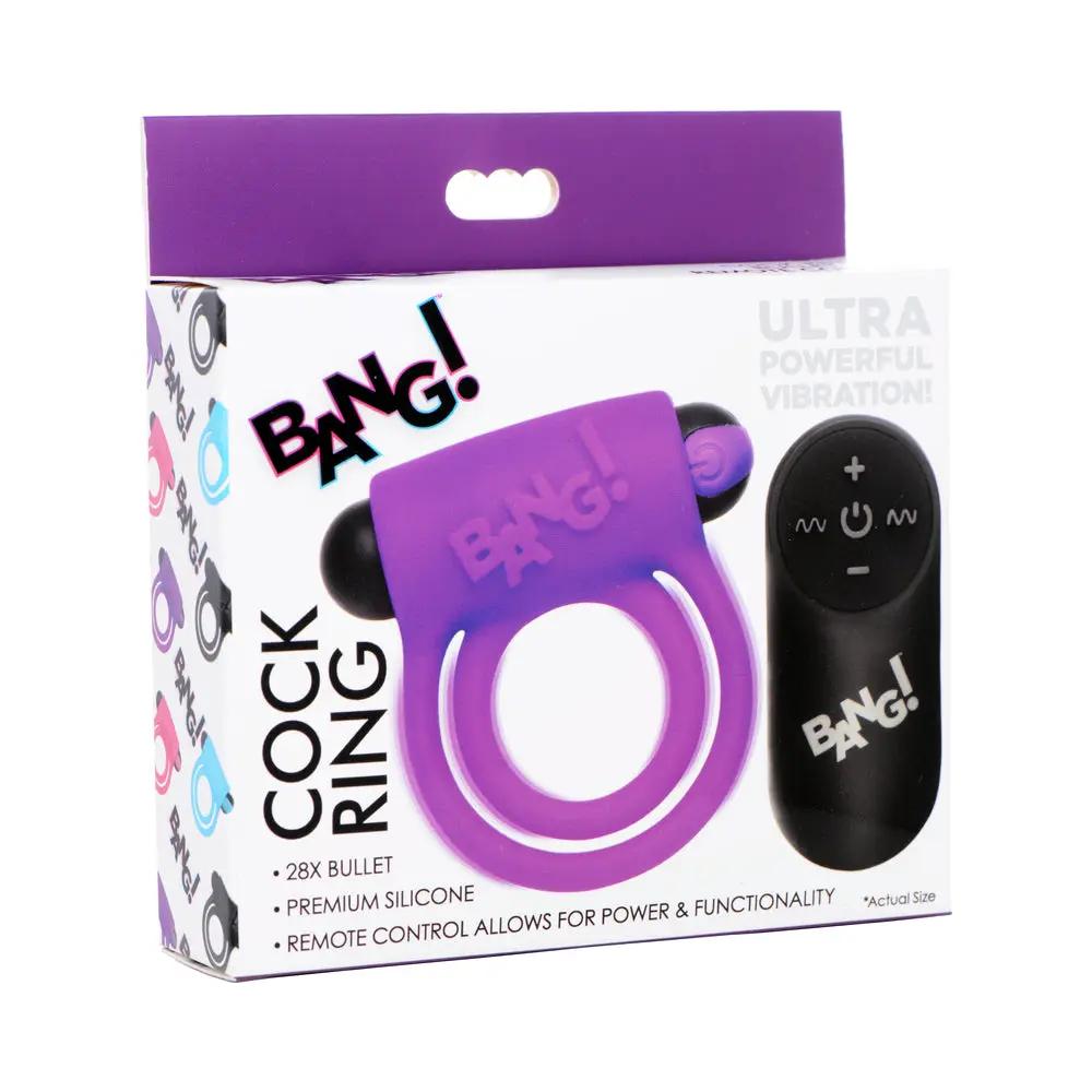 BANG! Silicone Cock Ring & Bullet with Remote Control Purple by XR Brands