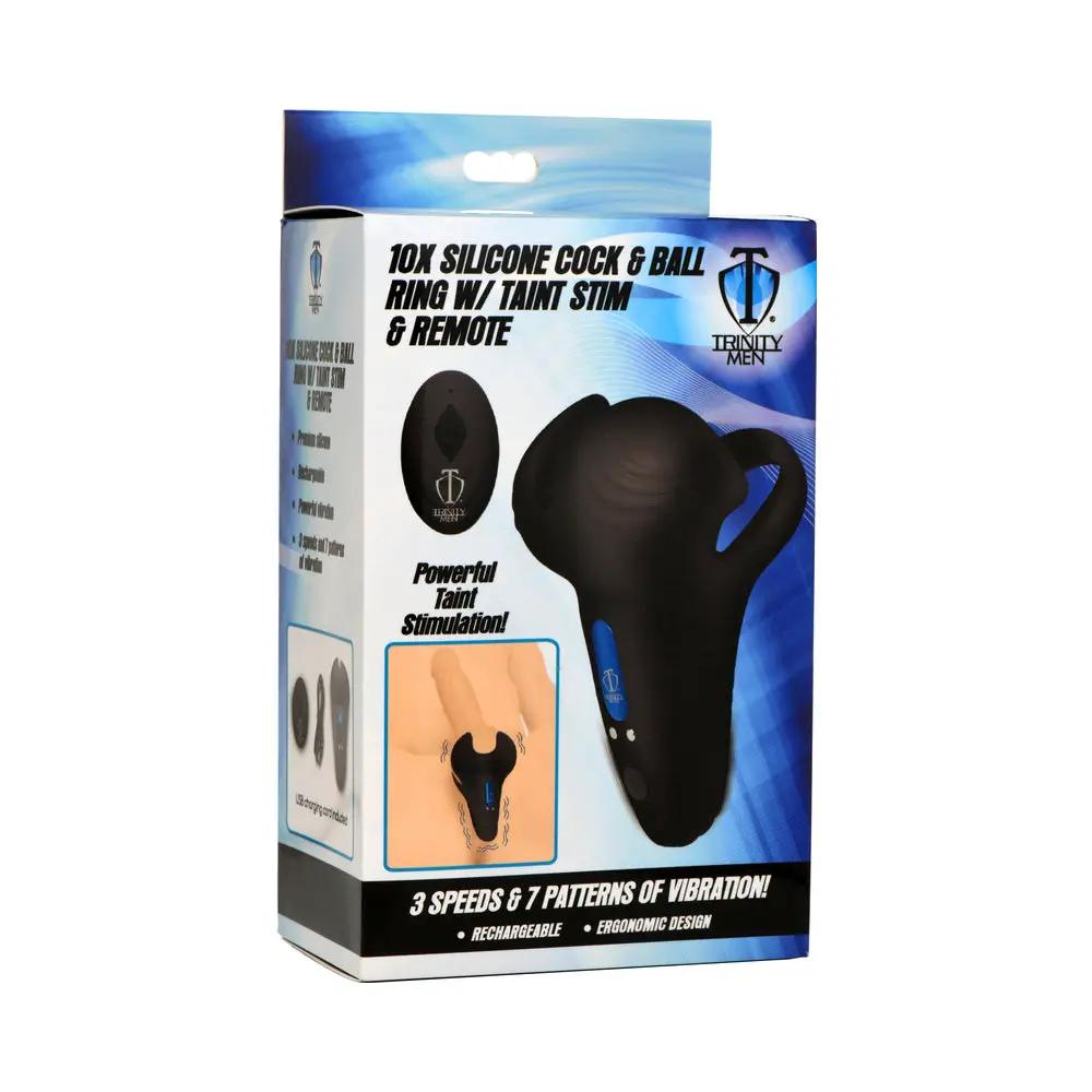 Trinity Men 10X Silicone Cock & Ball Ring with Taint Stim and Remote Control by XR Brands