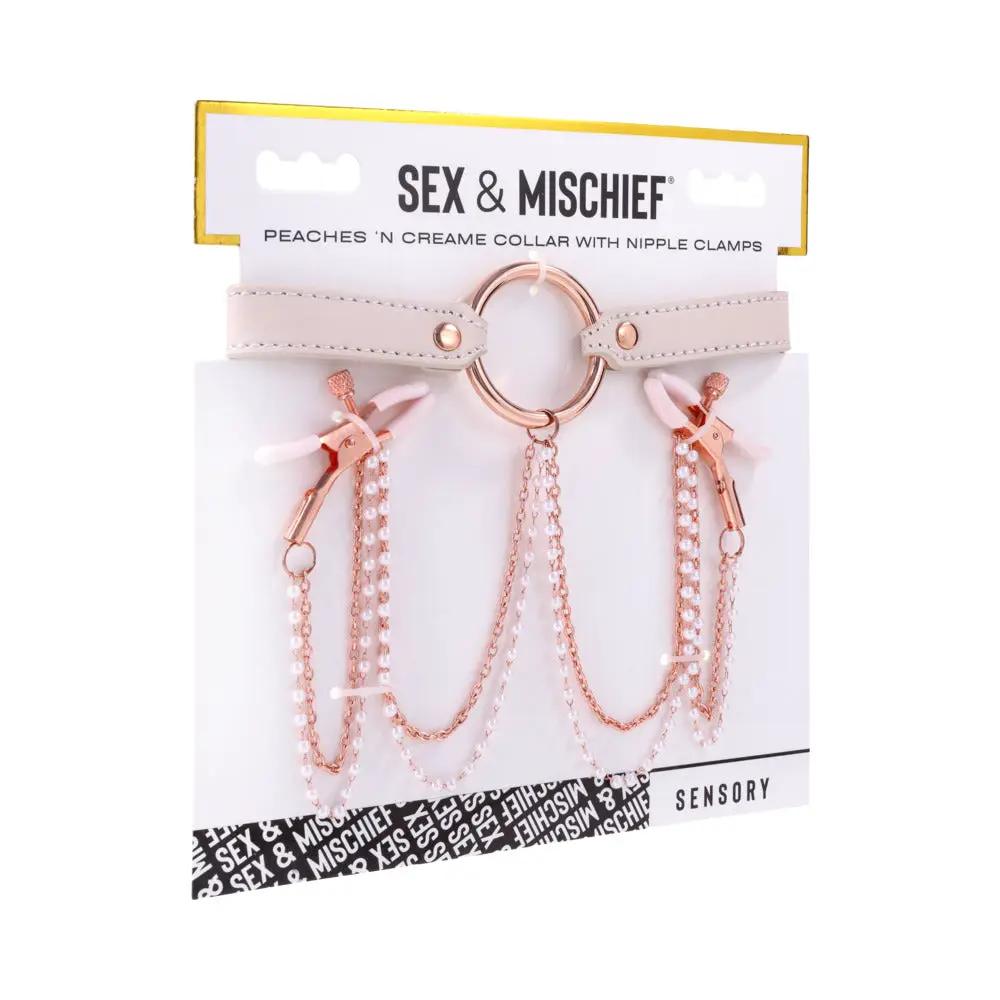 Sportsheets Sex & Mischief Peaches 'n CreaMe Collar with Nipple Clamps by Sportsheets
