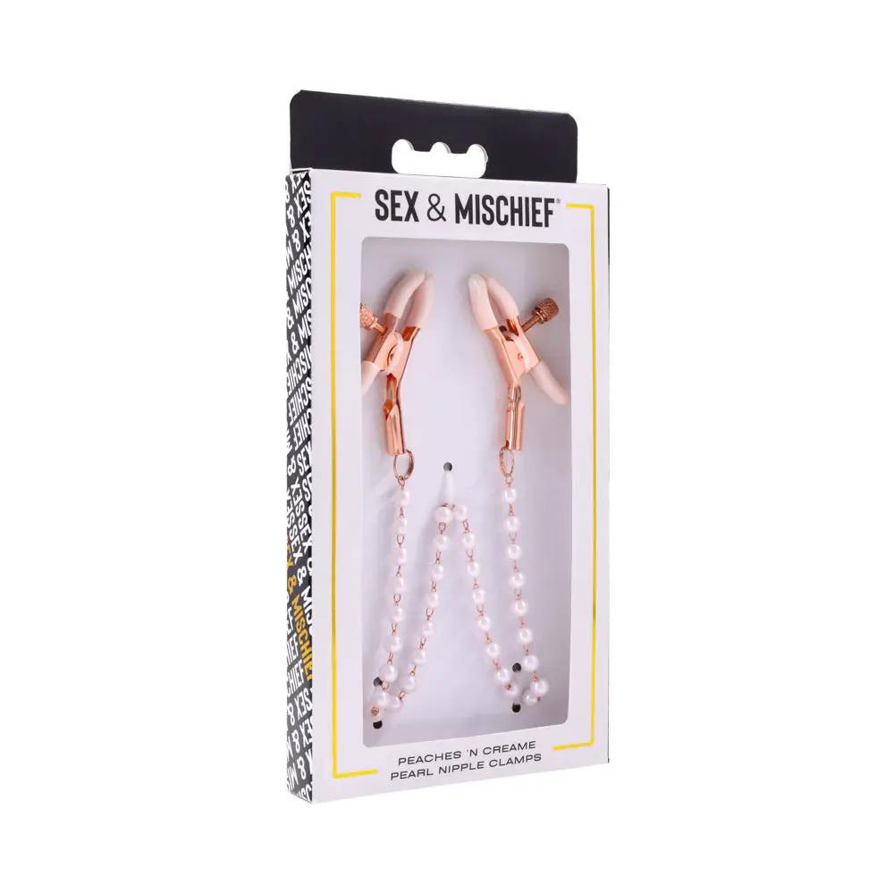 Sportsheets Sex & Mischief Peaches 'n CreaMe Pearl Nipple Clamps by Sportsheets
