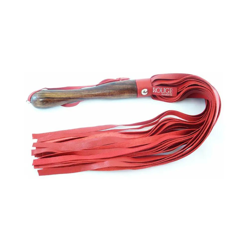 Rouge Wooden Handle Leather Flogger Red by Rouge Garments