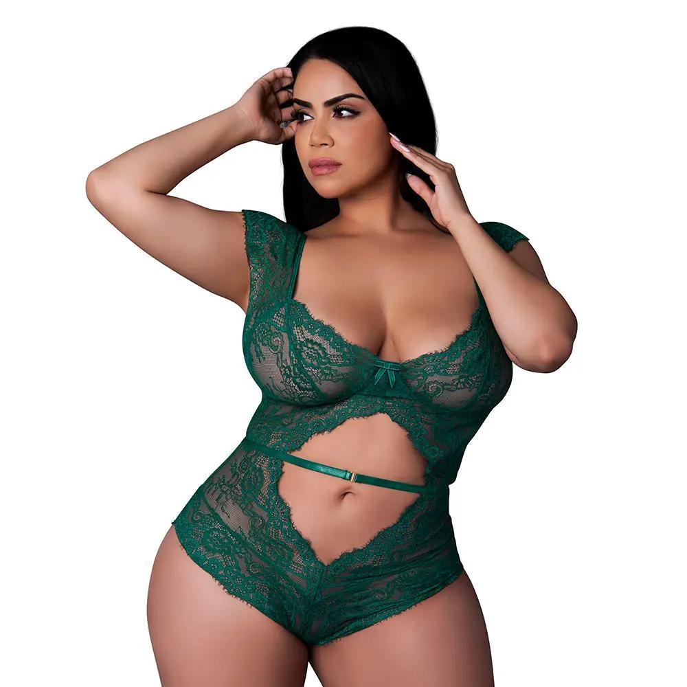 Magic Silk Evermore Cutout Romper Emerald Queen Size by Magic Silk